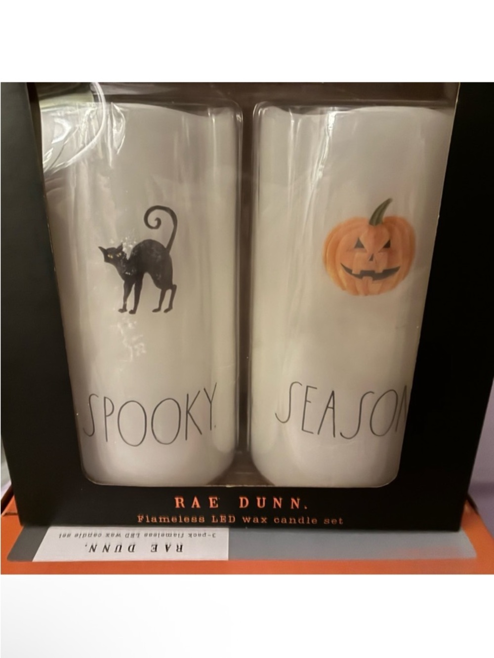 Rae Dunn White Halloween Flameless Candle Duo with Cat & Pumpkin